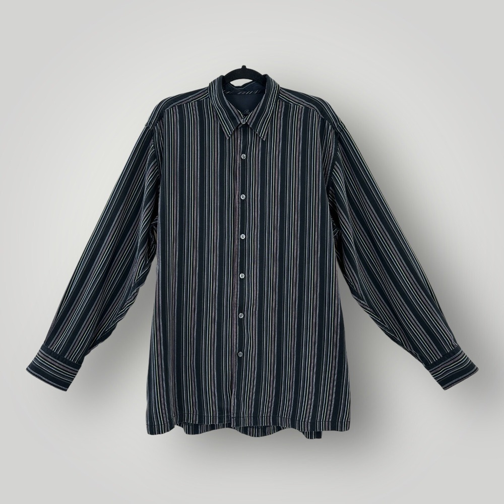 Tommy Bahama Shirt Mens Size Large Long Sleeve Black Striped Shirt